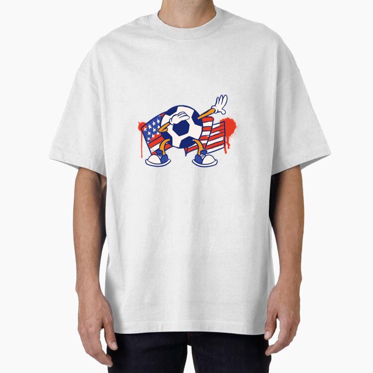 Usa Flag Soccer Ball Sport Character Oversized T-Shirt 