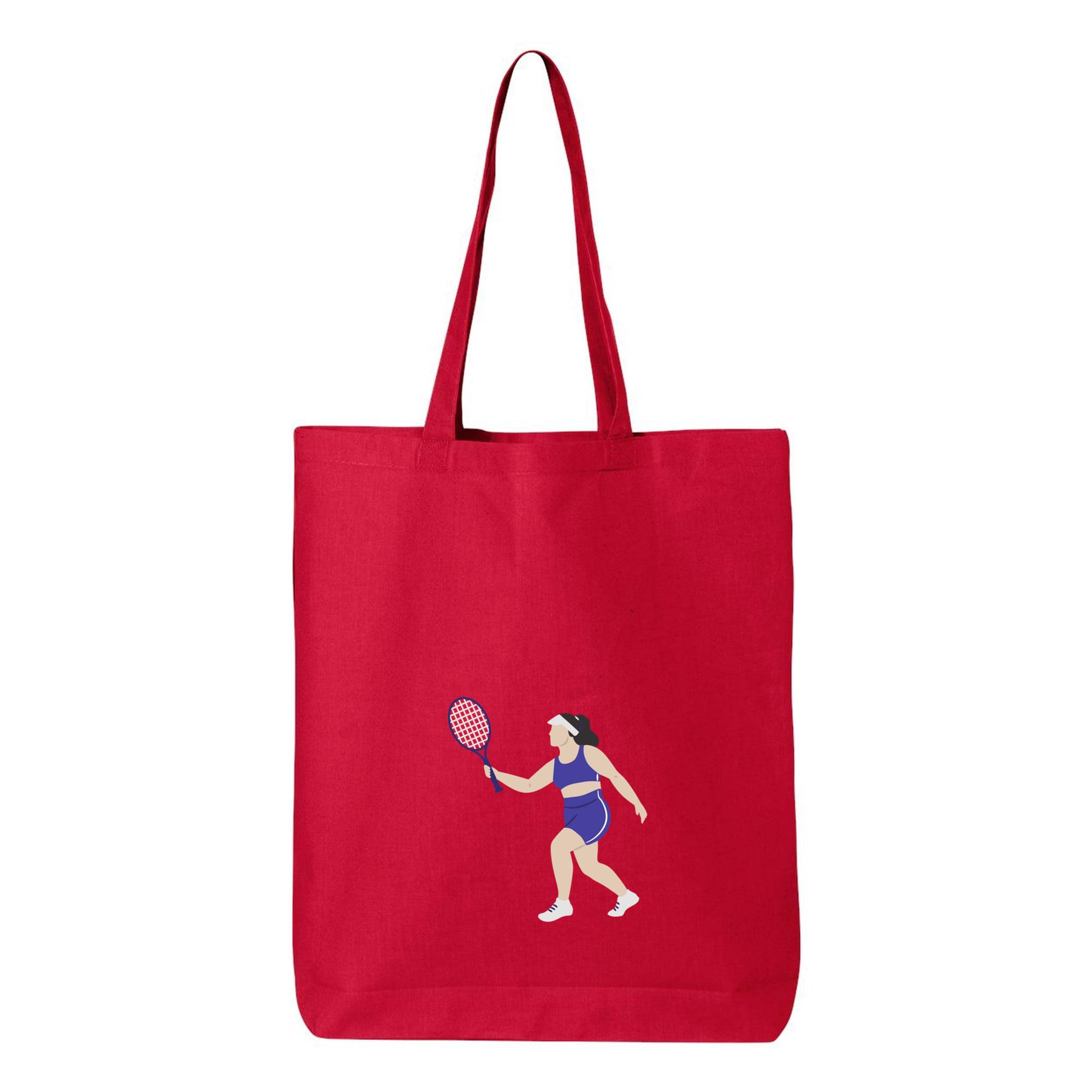 Woman Playing Tennis With A Racquet Canvas Tote Bag