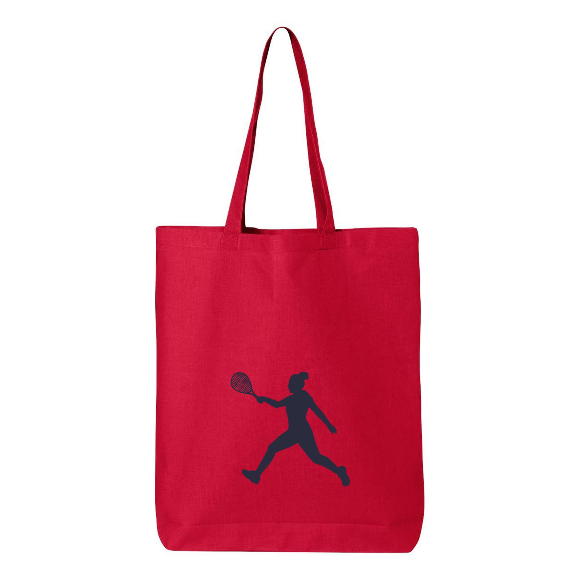 Woman Tennis Player Running Silhouette Canvas Tote Bag 